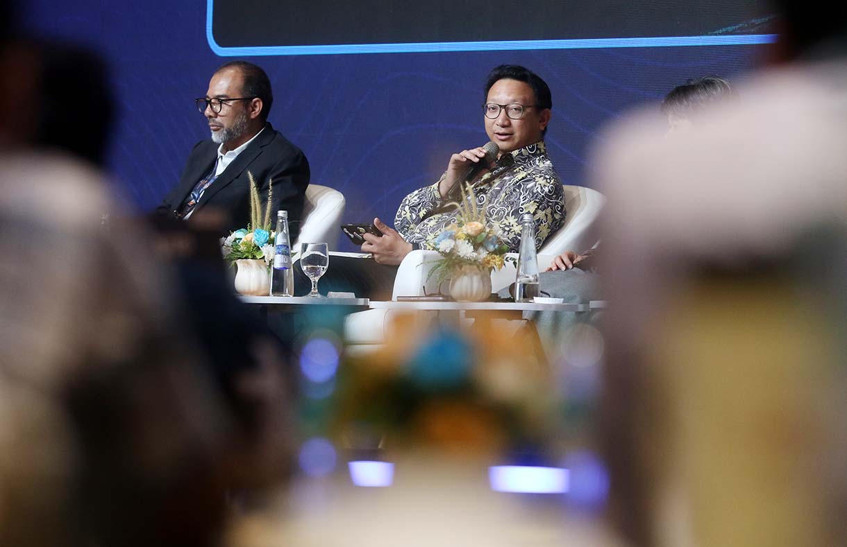 Dirut PT Arsari Tambang Aryo Djojohadikusumo menjadi pembicara dalam diskusi Met Connex-Mine Aidic 2026 di Jakarta International Convention Center, Jakarta, Selasa (12/5/2026).  (Beritanasional.com/Oke Atmaja)