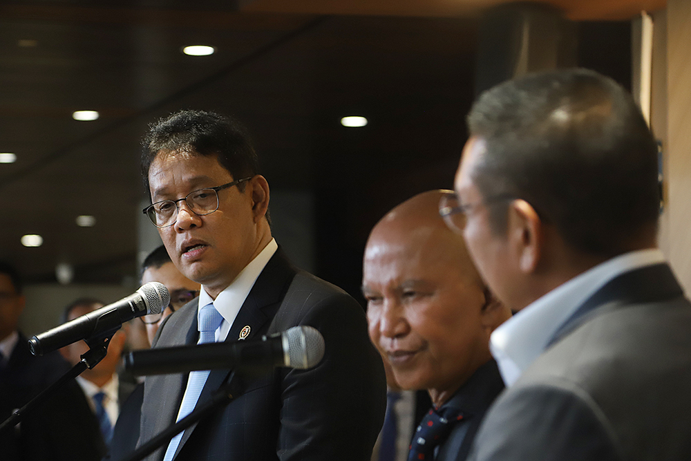 Menteri Keuangan Purbaya Yudhi Sadewa memberikan keterangan pers. (BeritaNasional/Elvis Sendouw)