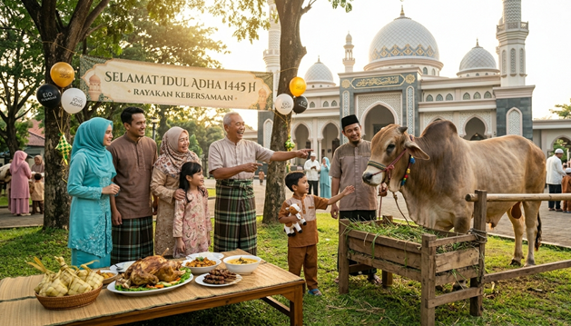 Ilustrasi situasi Idul Adha. (Foto/Gemini AI).