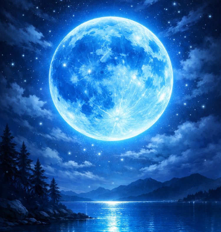 Ilustrasi blue moon. (Foto/Copilot AI)