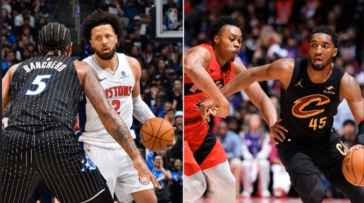 Laga Playoff NBA game 7 Pistons vs Magic (kiri) dan Cavaliers vs Raptors. (Foto/NBA)