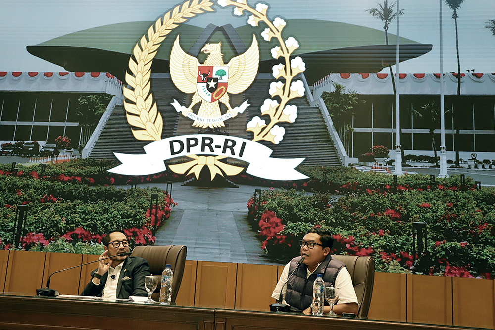 Diskusi KWP bekerja sama dengan DPR bahas Ekonomi Geopoltik. (BeritaNasional/Elvis Sendouw)