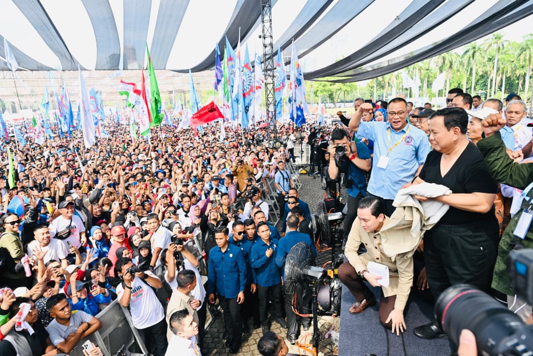 Presiden Prabowo hadiri peringatan Hari Buruh Internasional. (BeritaNasional/Elvis/HO Biro Pers Istana/Laily Rachev)