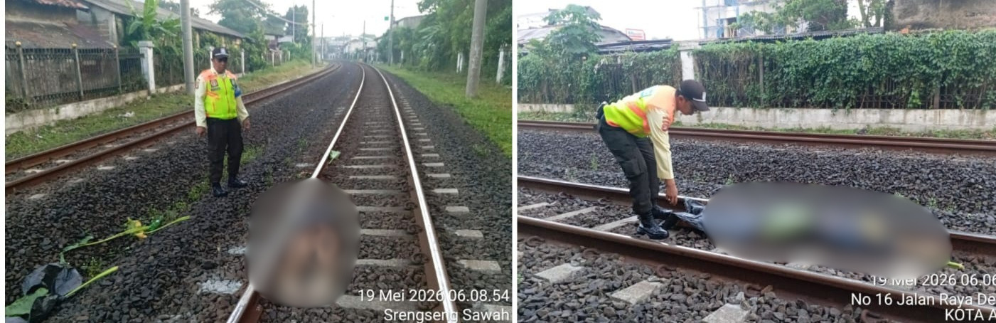 Pria tanpa identitas tewas tertabrak KRL Bogor-Kota di kawasan Lenteng Agung, Jagakarsa, Selasa (19/5/2026). (BeritaNasional/Kapolsek Jagakarsa)