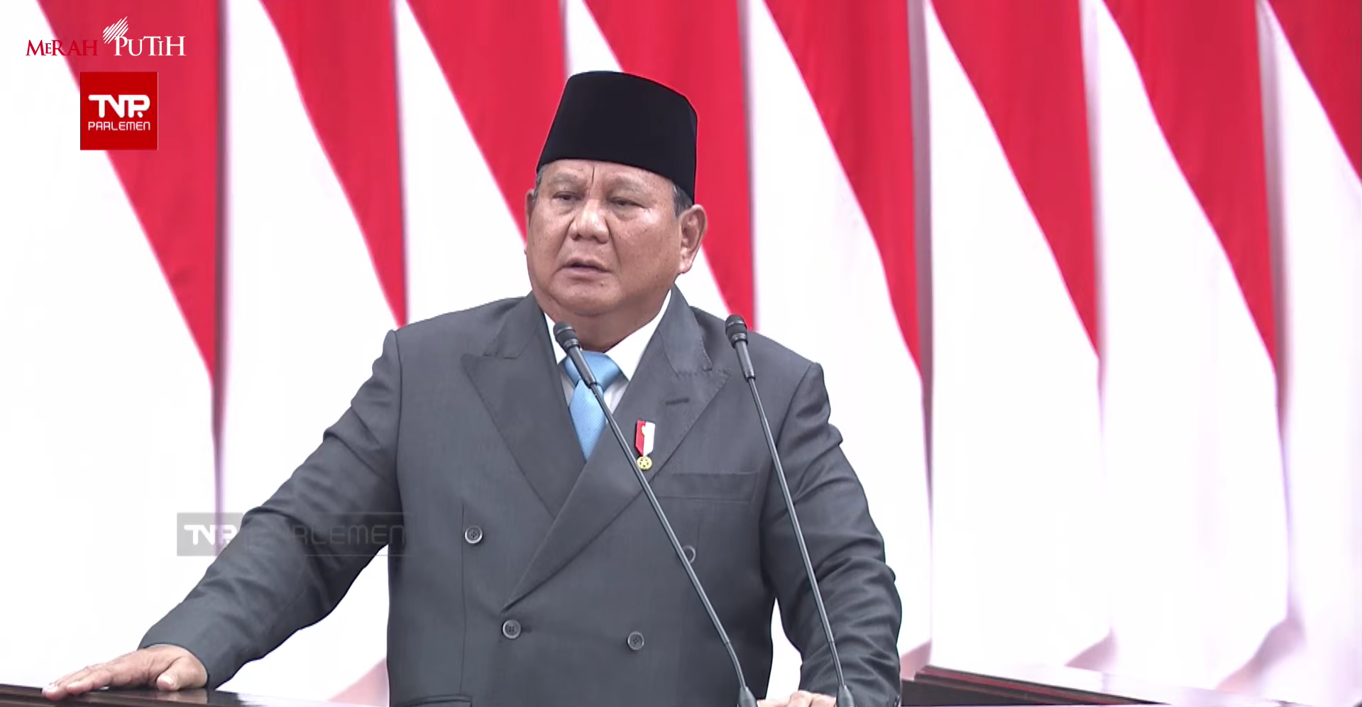 Presiden Prabowo Subianto  saat menyampaikan pidato dalam Rapat Paripurna DPR RI ke-19. (Foto/YouTube Sekretariat Presiden)