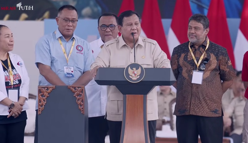 Presiden Prabowo hadiri Hari Buruh (Foto/Setpres)