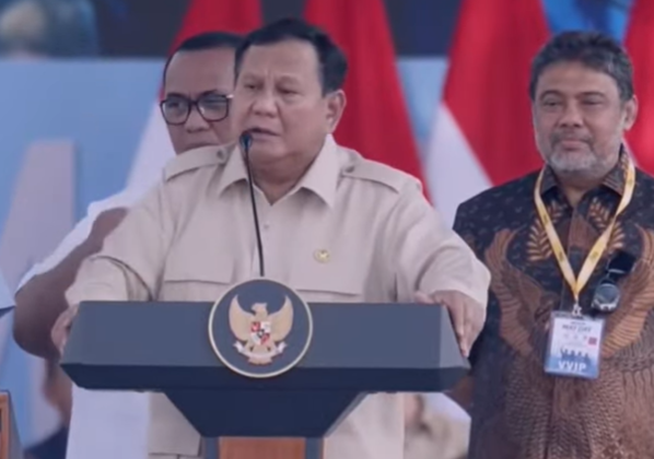 Presiden Prabowo Subianto peringati Hari Buruh Internasional. (BeritaNasional/tangkapan layar)