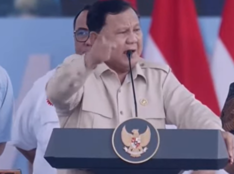 Presiden Prabowo Subianto berpidato pada peringatan May Day di Jakarta. (BeritaNasional/tangkapan layar)
