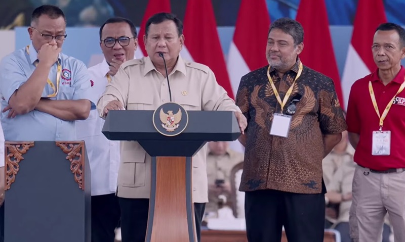 Presiden Prabowo hadiri Hari Buruh (Foto/Youtube Setpres)