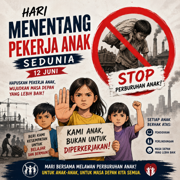 Peringatan 12 Juni - Hari Menentang Pekerja Anak Sedunia. (BeritaNasional/ChatGPT)
