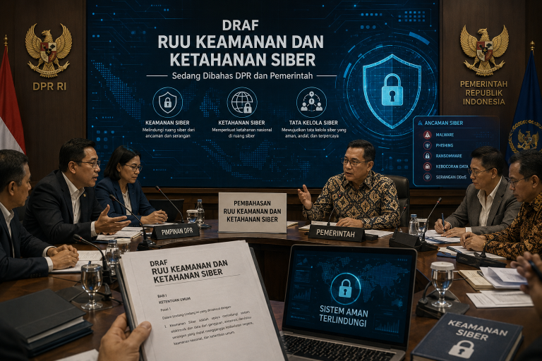 Berita Terpopuler Hari Ini - Ilustrasi Pembahasan RUU Keamanan dan Ketahanan Siber antara DPR RI dengan Pemerintah. (BeritaNasional/ChatGPT)