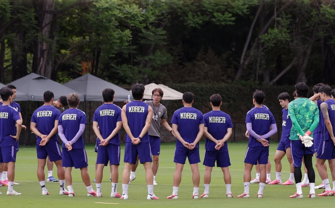 Timnas Korea Selatan saat melakukan sesi latihan. (Foto/instagram thekfa)