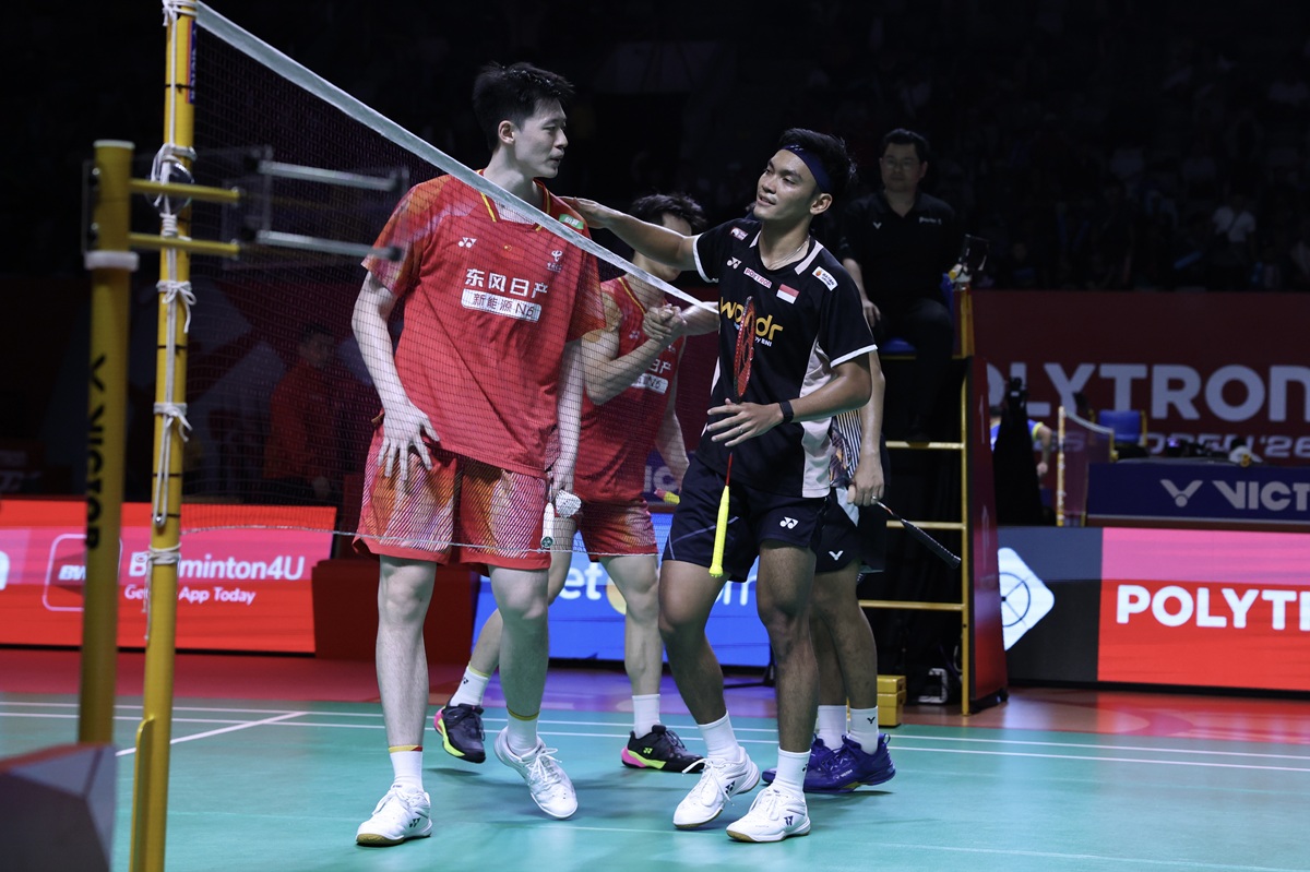 Pasangan ganda putri Indonesia, Fajar Alfian/M. Sohibul Fikri harus gugur di babak pertama Polytron Indonesia Open 2026. (Foto/Polytron Indonesia Open 2026).