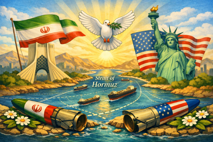 Ilustrasi perdamaian Iran-Amerika Serikat. (Foto/CopilotAI)