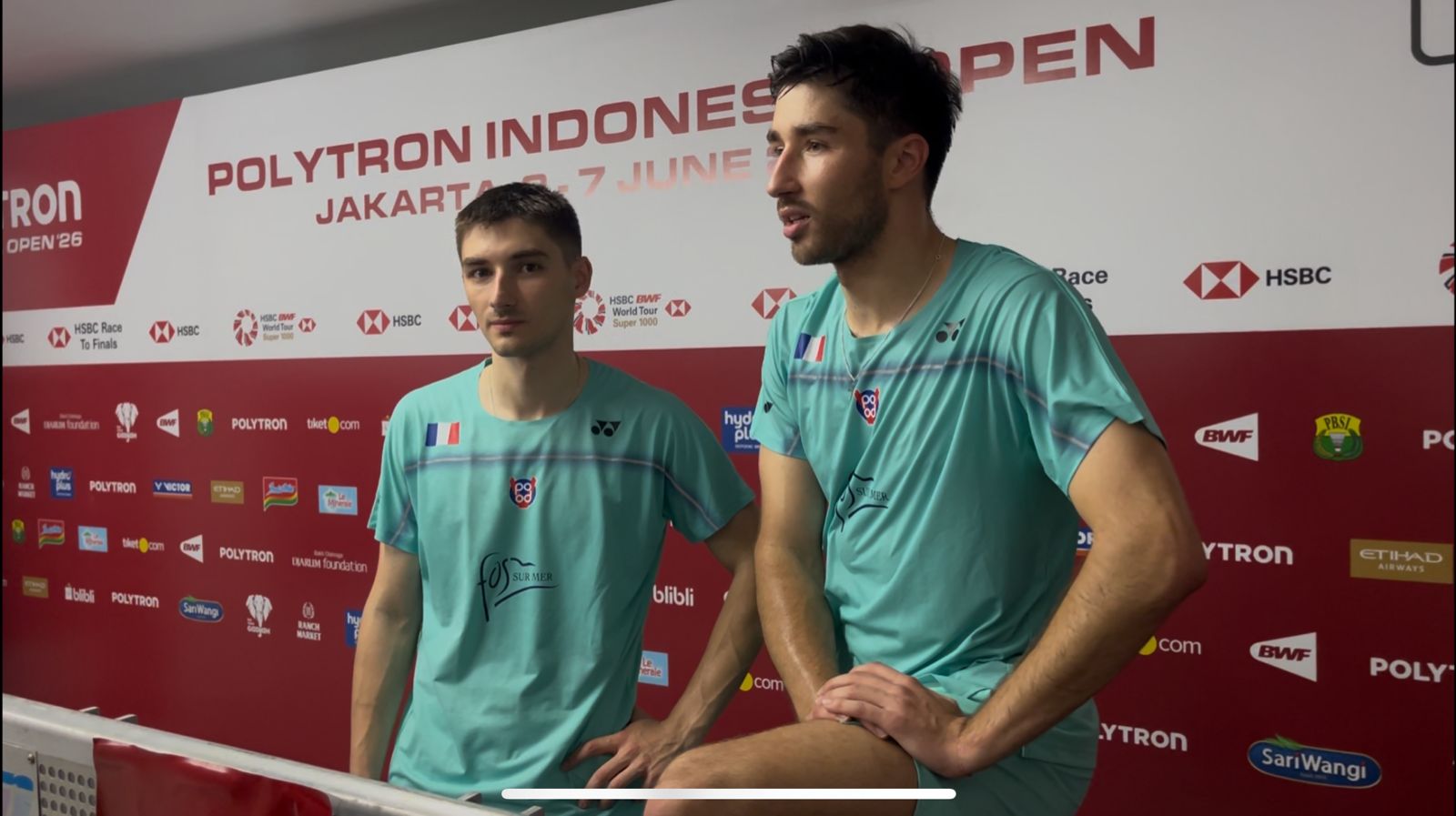 Pasangan ganda putra bulu tangkis Prancis Toma Junior Popov/Christo Popov. (BeritaNasional/Ajeng)