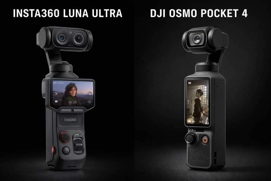 Kamera Pocket Insta360 Luna Ultra dan DJI Osmo Pocket 4. (Foto/CopilotAI)