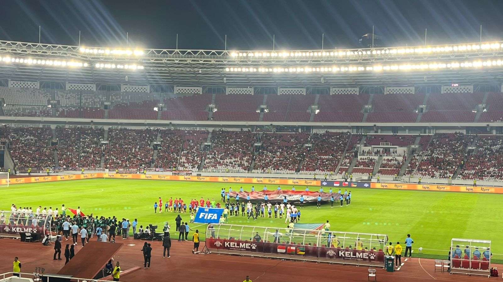 Laga Timnas Indonesia vs Mozambik di SUGBK, Senayan, Jakarta, Selasa (9/6/2026). (BeritaNasional/Harits Tryan)
