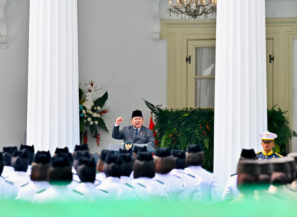Presiden Prabowo saat memimpin Upacara Peringatan Hari Lahir Pancasila tahun 2026 yang digelar di Gedung Pancasila, Kemlu, Jakarta, Senin (1/6/2026). (BeritaNasional/BPMI Setpres)