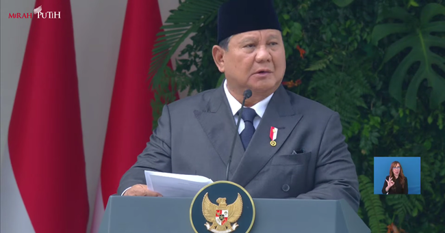 Presiden Prabowo saat pidato Upacara Peringatan Hari Lahir Pancasila di Gedung Pancasila. (Foto/YouTube Sekretariat Presiden).