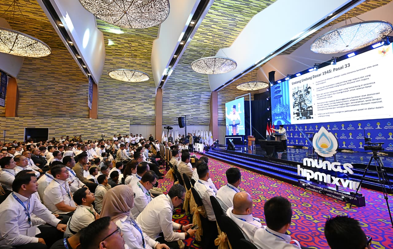 Presiden Prabowo Subianto pada pembukaan Munas XVIII HIPMI di Kota Bandar Lampung, Lampung, Rabu (10/6/2026). (BeritaNasional/BPMI Setpres)