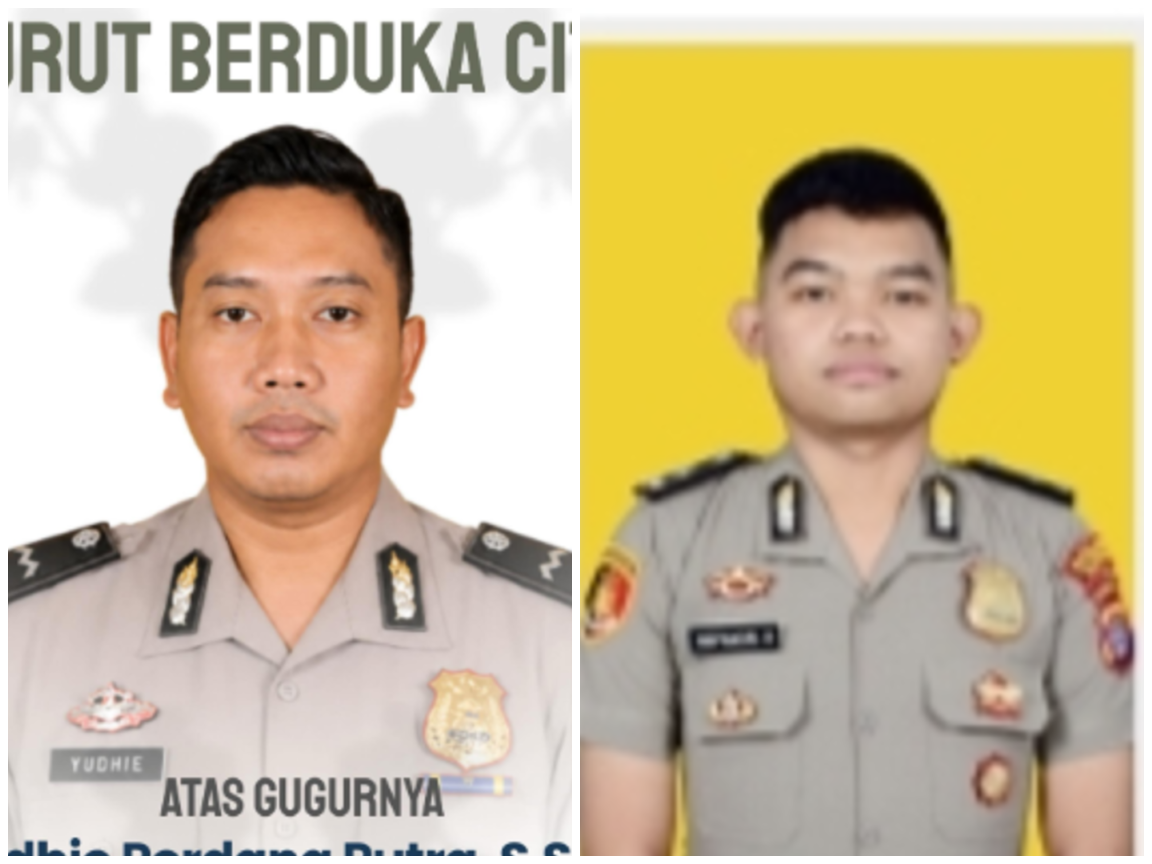 Bripda Nopandri Ramadhana (kanan) dan Aipda Yudhie Perdana Putra gugur saat penggerebekan narkoba di Katingan, Kalteng. (BeritaNasional/Humas Polri)