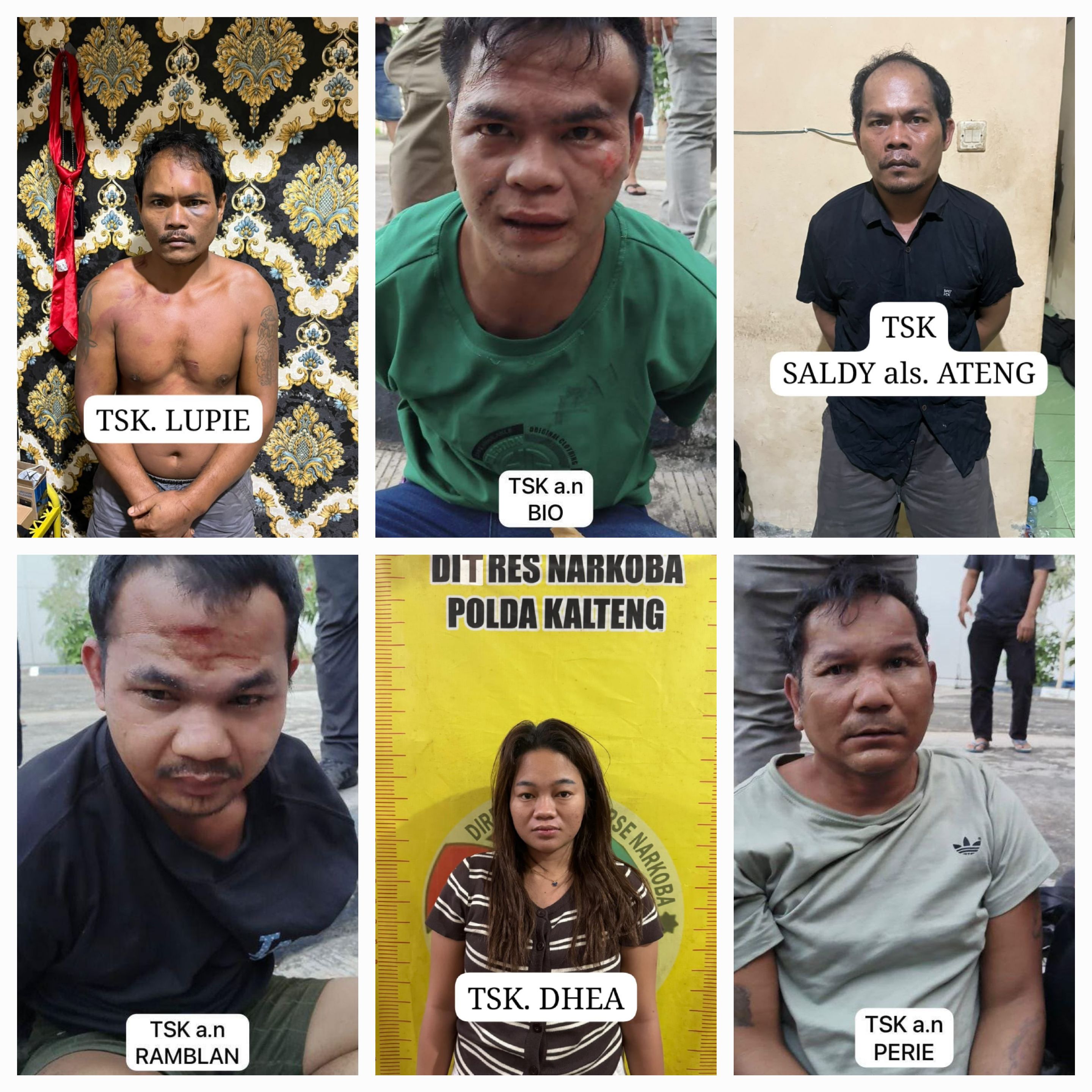 Para tersangka sindikat bandar narkoba yang menewaskan 3 polisi di Katingan, Kalimantan Tengah (Kalteng). (BeritaNasional/Humas Polri)