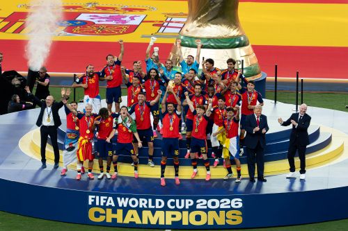 Penggawa Timnas Spanyol merayakan juara Piala Dunia 2026. (Foto/X The White House)