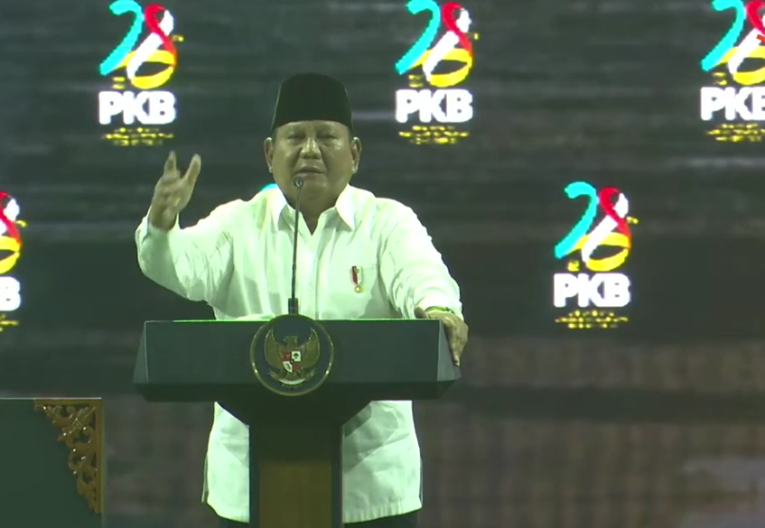 Prabowo saat hadiri Harlah ke-28 PKB di JCC, Senayan, Jakarta, Kamis (23/7/2026). (Foto/tangkapan layar)