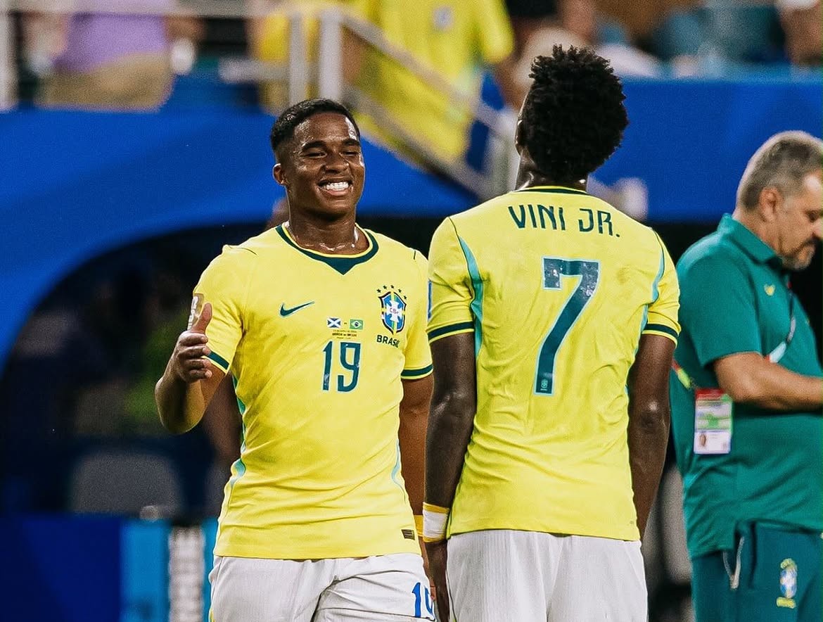 Penggawa Timnas Brasil Endrick (kiri) dan Vinicius Jr. (Foto/Instagram Endrick)