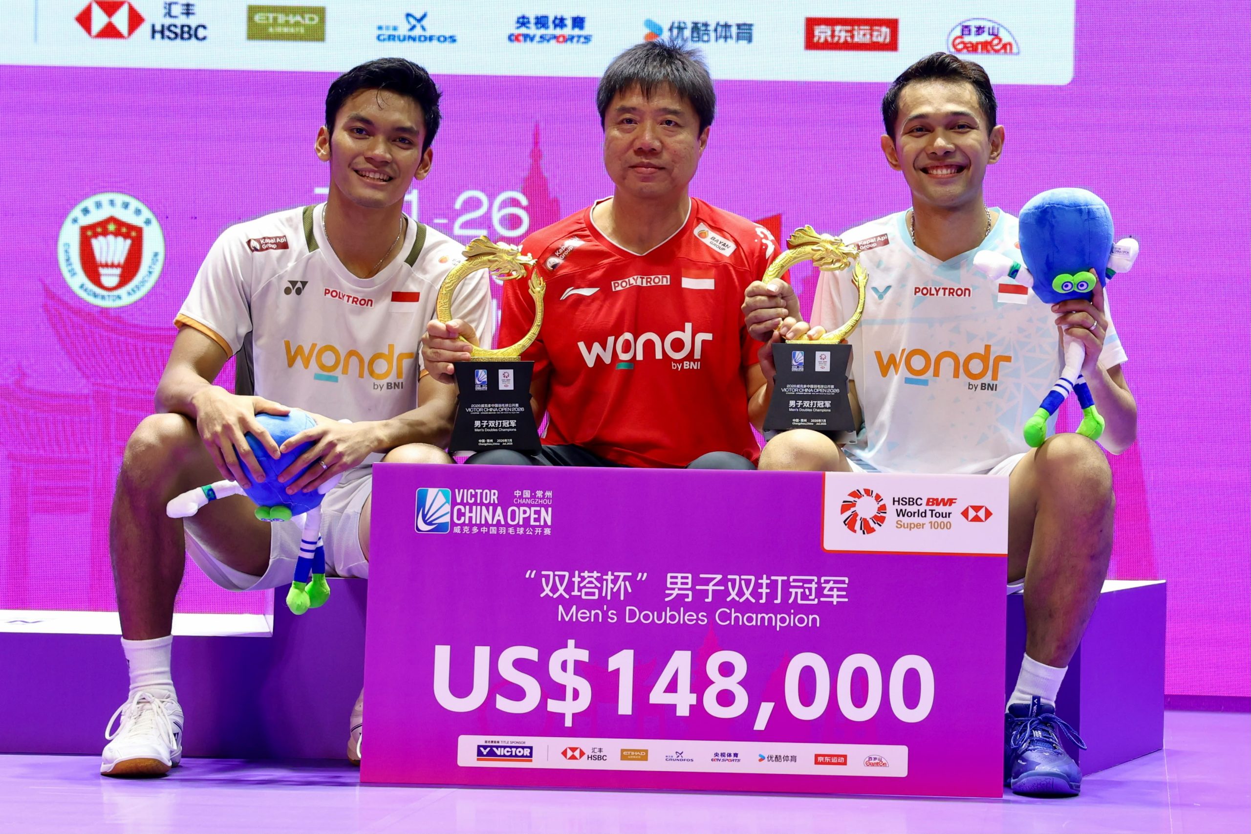 Pasangan ganda putra Indonesia, Fajar Alfian/Muhammad Shohibul Fikri, sukses mempertahankan gelar China Open 2026. (Foto/PBSI)