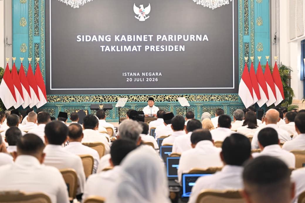 Presiden Prabowo Subianto di Sidang Kabinet Paripurna di Istana, Jakarta, Senin (20/7/2026). (BeritaNasional/BPMI Setpres)