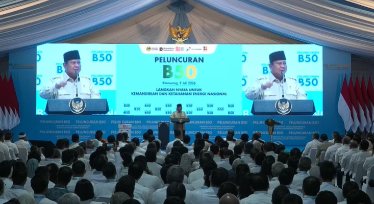 Presiden Prabowo Subianto di peluncuran B50 di Karawang, Jabar, Kamis (9/7/2026). (BeritaNasional/YT Setpres)