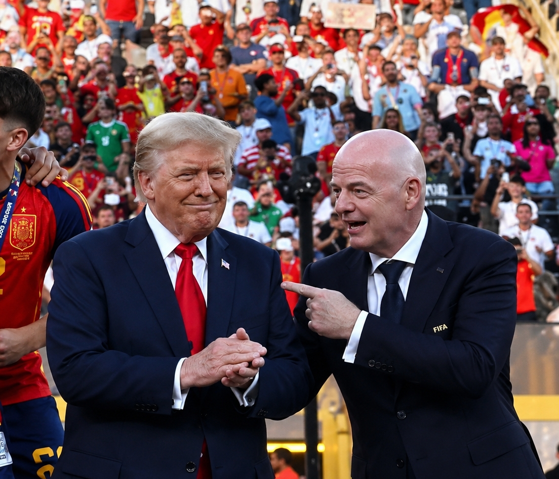 Presiden AS Donald Trump (kiri) dan Presiden FIFA Gianni Infantino (kanan) di Final World Cup FIFA 2026, Minggu (19/7/2026). (BeritaNasional/FIFA)
