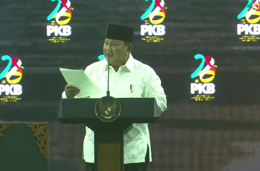 Prabowo saat hadiri Harlah ke-28 PKB di JCC, Senayan, Jakarta, Kamis (23/7/2026). (Foto/tangkapan layar)