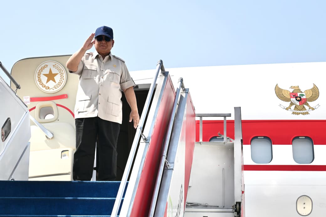 Presiden Prabowo Subianto bertolak ke NTB gunakan pesawat kepresidenan. (BeritaNasional/Setpres)