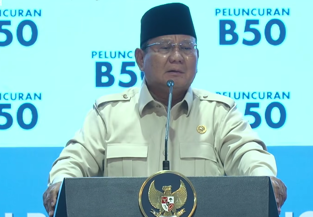 Presiden Prabowo saat peluncuran program biodiesel B50 di Rest Area KM 57. (Foto/YouTube Sekretariat Presiden)