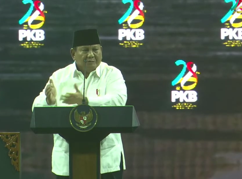 Prabowo saat hadiri Harlah ke-28 PKB di JCC, Senayan, Jakarta, Kamis (23/7/2026). (Foto/tangkapan layar)