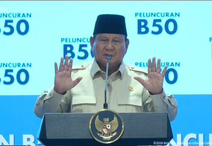 Presiden RI Prabowo Subianto dalam peluncuran B50 di Karawang, Jabar, Kamis (9/7/2026). (Beritanasional.com/YT Setpres))
