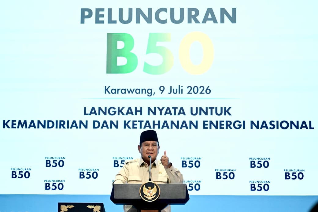 Presiden Prabowo Subianto saat peresmian program B50. (Foto/BPMI)
