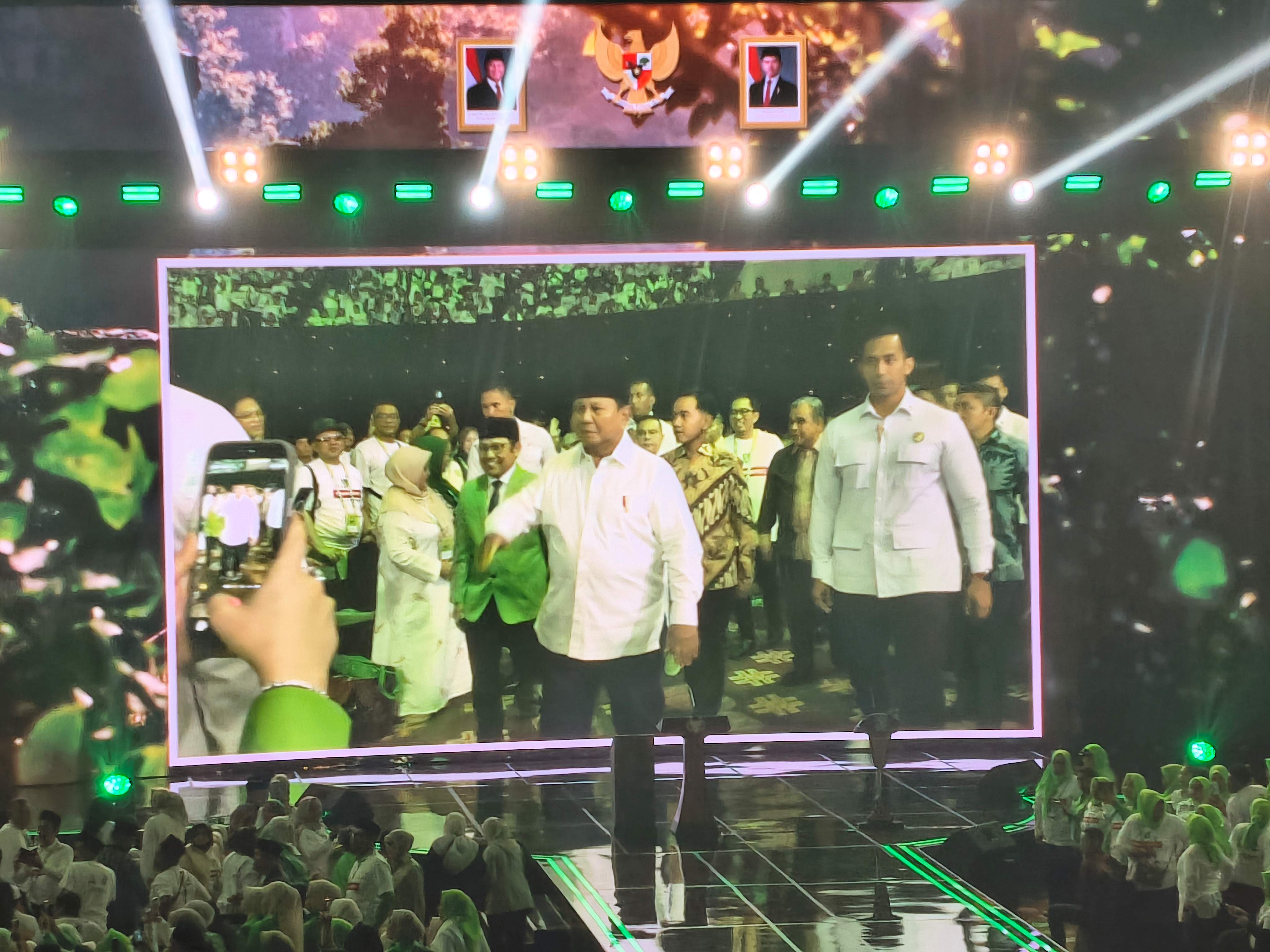 Presiden Prabowo Subianto dan Wapres Gibran Rakabuming Raka menghadiri Puncak Peringatan Hari Lahir ke-28 PKB di JCC, Jakarta, Kamis (23/7/2026). (BeritaNasional/Ahda)