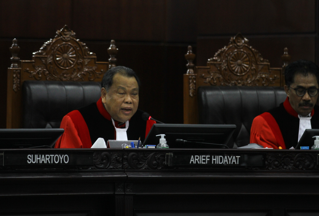 Sidang lanjutan sengketa hasil Pilpres 2024 di Gedung Mahkamah Konstitusi (MK), Jakarta, Jumat (5/4/2024).  (BeritaNasional/Oke Atmaja)