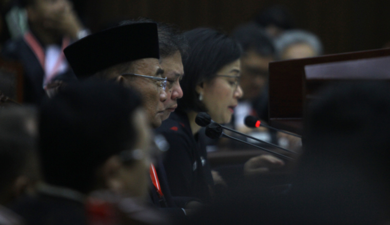 Sidang lanjutan sengketa hasil Pilpres 2024 di Gedung Mahkamah Konstitusi (MK), Jakarta, Jumat (5/4/2024).  (BeritaNasional/Oke Atmaja)