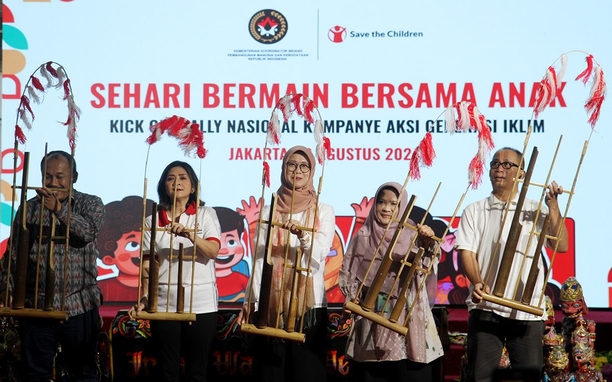 Seorang anak saat tampil pada pentas drama Aksi Generasi Iklim di Jakarta Pusat, Sabtu (10/8/2024). (BeritaNasional.com/Oke Atmaja)