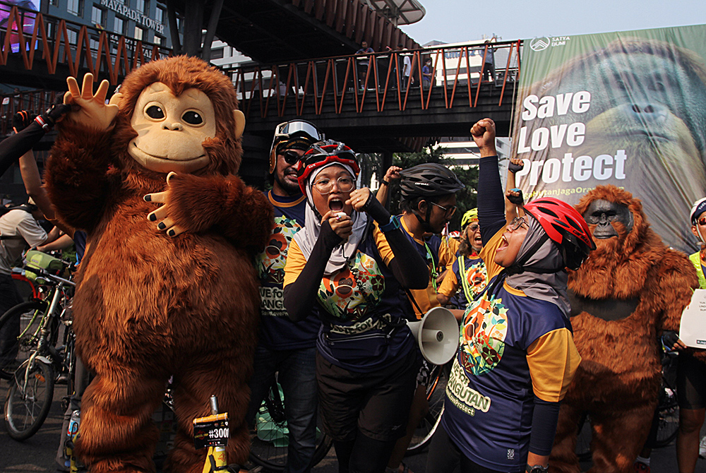 Aktivis Lingkungan Peringati Hari Orangutan Sedunia Peringati Hari Orangutan Sedunia 2025 dalam mendukung perlindungan dan pelestarian populasi satwa satwa langka. (BeritaNasional/Elvis Sendouw)