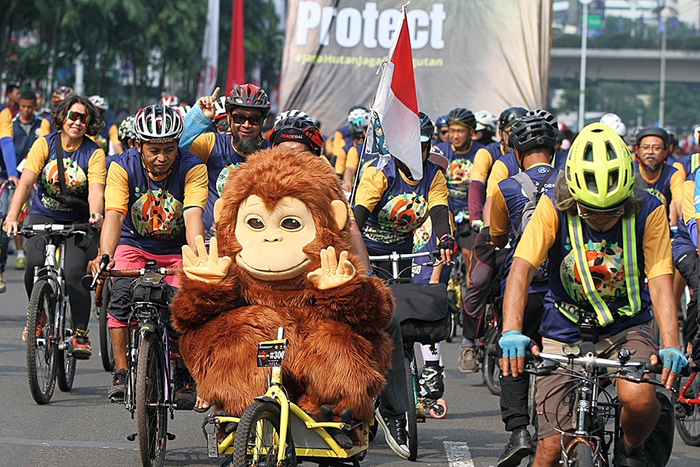 Aktivis Lingkungan Peringati Hari Orangutan Sedunia Peringati Hari Orangutan Sedunia 2025 dalam mendukung perlindungan dan pelestarian populasi satwa satwa langka. (BeritaNasional/Elvis Sendouw)