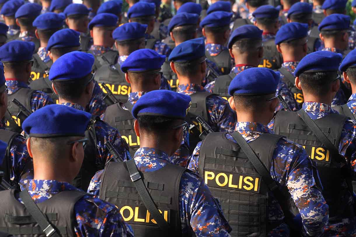 Robot K9 melakukan defile saat upacara HUT ke-79 Bhayangkara di kawasan Monumen Nasional (Monas), Jakarta, Selasa (1/7/2025).  (Beritanasional.com/Oke Atmaja)