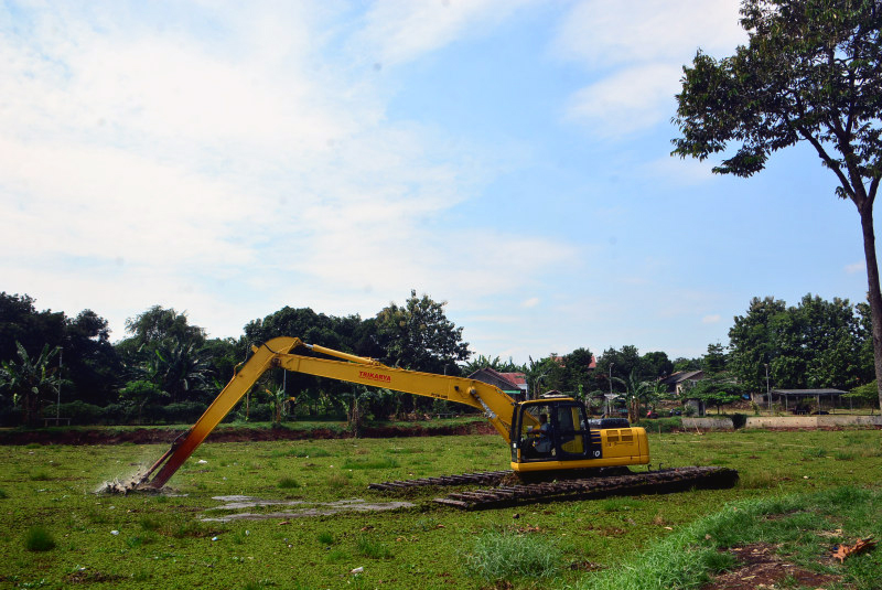 Bersihkan Gulma Eceng Gondok di Setu Sawangan Tumbuhan air gulma eceng gondok yang dianggap menggangu. (BeritaNasional/Elvis Sendouw)