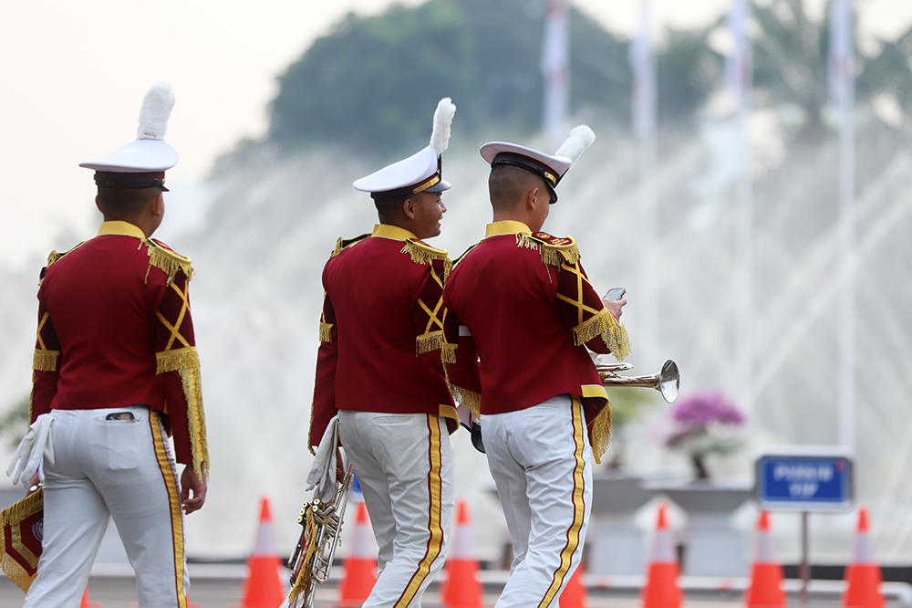 Drum Band Canka Praditya Wiratama Kadet Mahasiswa Unhan RI meriahkan Sidang Tahunan MPR. (BeritaNasional/Elvis sendouw)