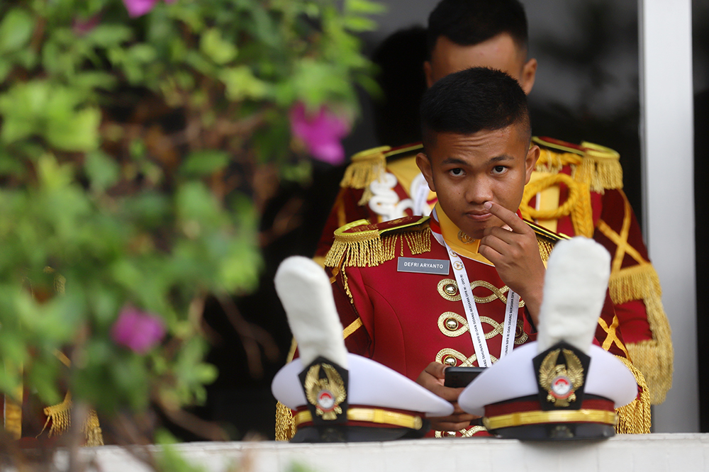 Drum Band Canka Praditya Wiratama Kadet Mahasiswa Unhan RI meriahkan Sidang Tahunan MPR. (BeritaNasional/Elvis sendouw)