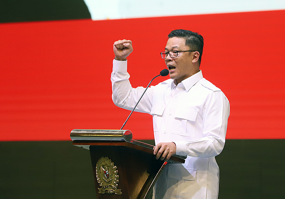 Fraksi Partai Gerinda di DPR merayakan hari ulang Tahun Partai Gerindra ke 18. (BeritaNasional/Elvis Sendouw)